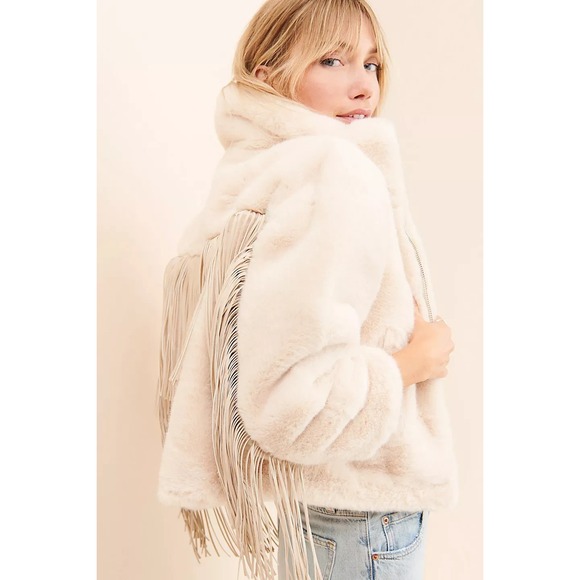 Free People Jackets & Blazers - NEW FREE people Blue Revival Dancing In The Moonlight WITH FRINGE Jacket 1X ECRU